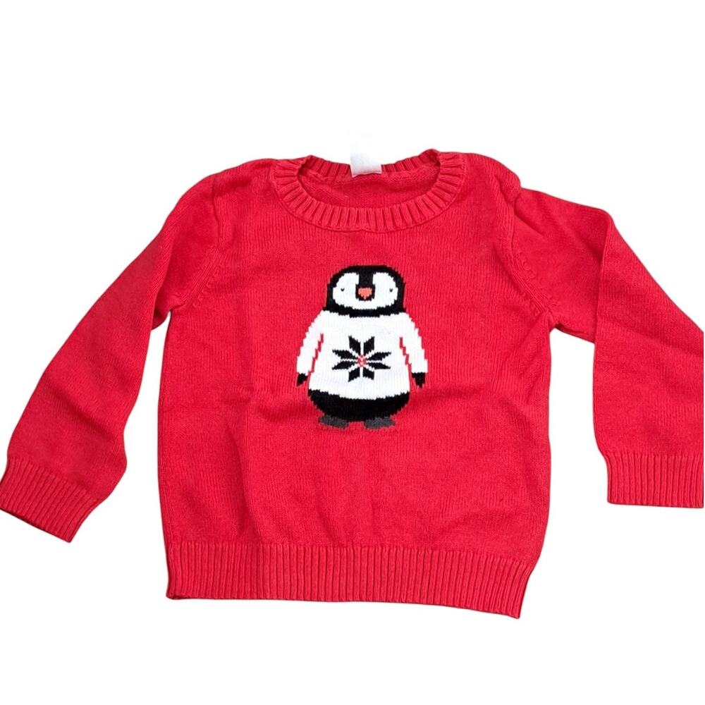 Boy's Red Penguin Snowflake Cardigan Sweater Size 24 Months